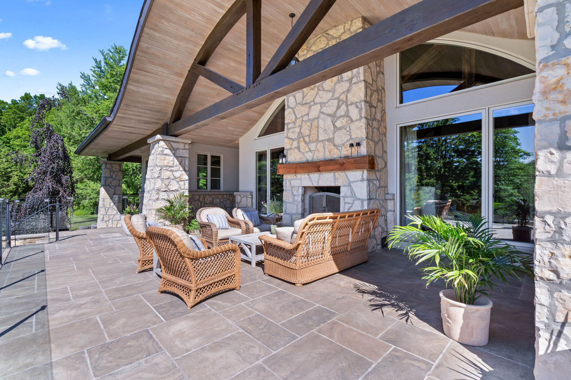 Exterior stone and the terrace fireplace