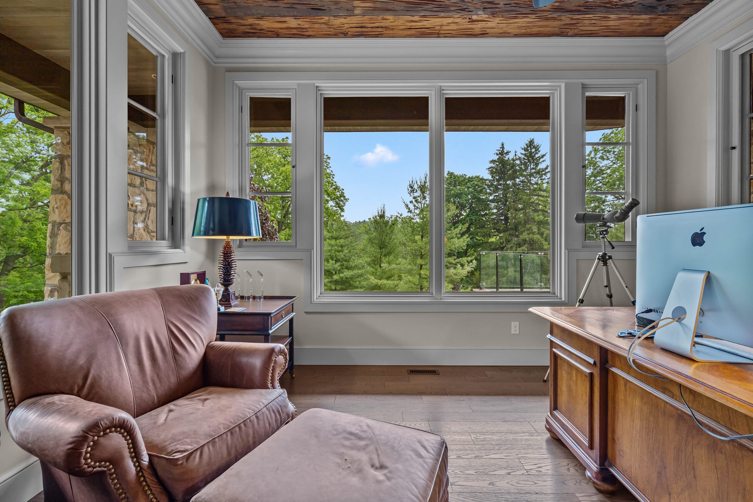 Office with forest views